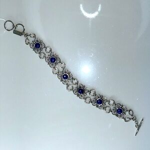 NWOT Passage to Israel Sterling Silver Genuine Blue Lapis Toggle Bracelet